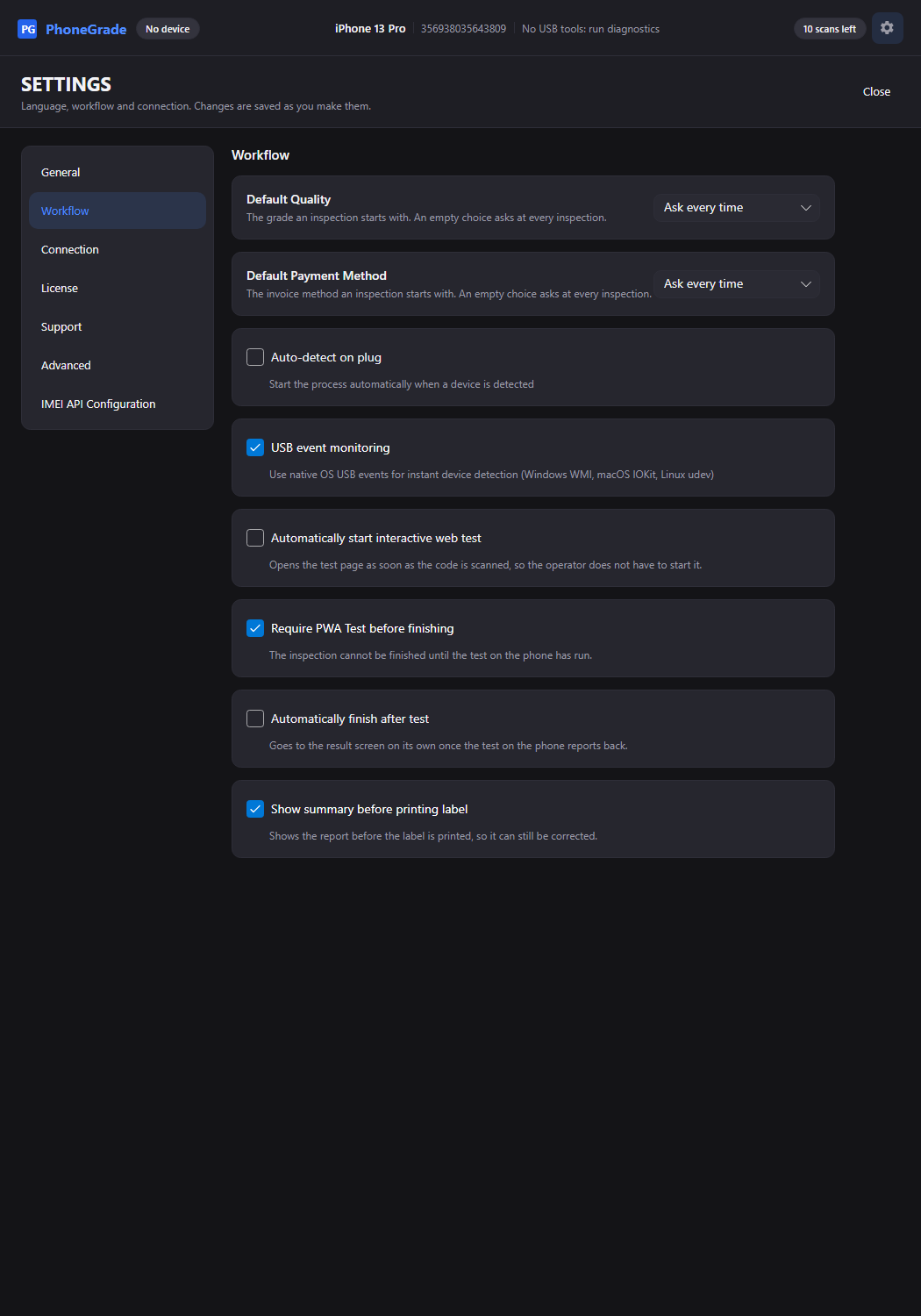 Workflow settings